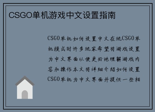 CSGO单机游戏中文设置指南